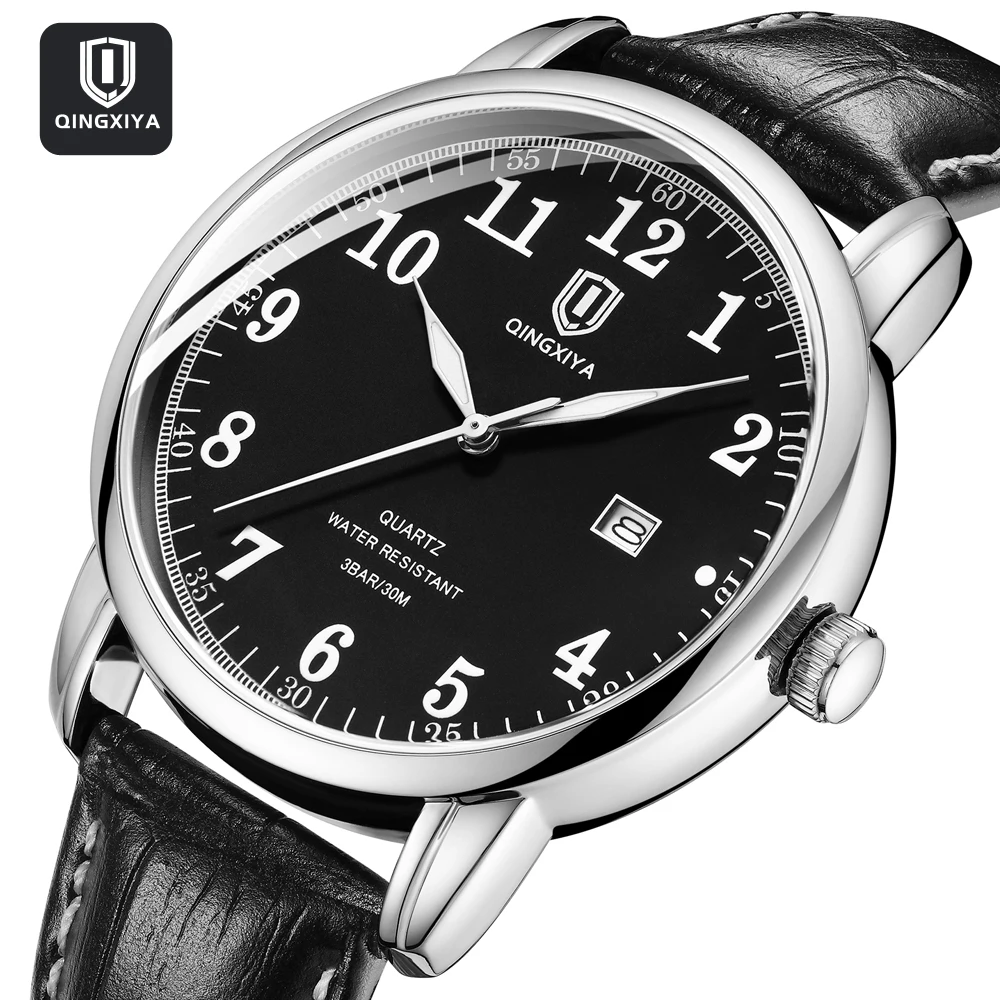 

QINGXIYA Роскошные кварцевые часы высокого качества для мужчин, спортивные кожаные мужские часы, водонепроницаемые мужские часы со светящейся датой, мужские часы Reloj