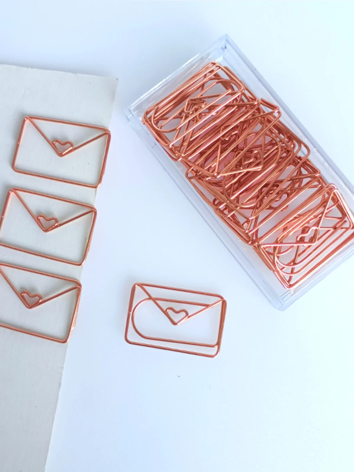 Rose Gold Heart Envelope Paper Clip Cute Bookmark Rose Gold Stationery Office Supplies Cute Paper Clips Office Table Accessories