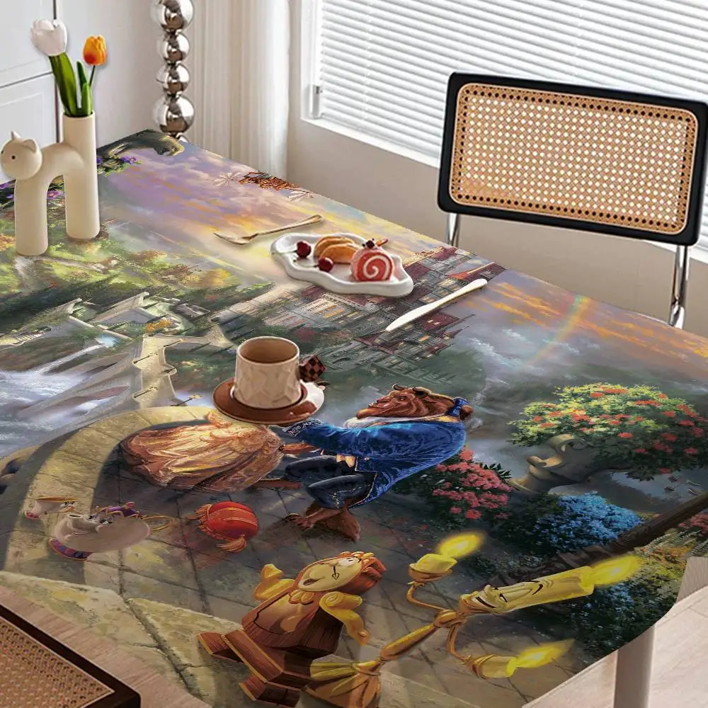 Cartoon Beauty And The Beast Tablecloth Themed Indoor Outdoor Picnic Party Tablecover Kitchen Dining Table Wedding Decor