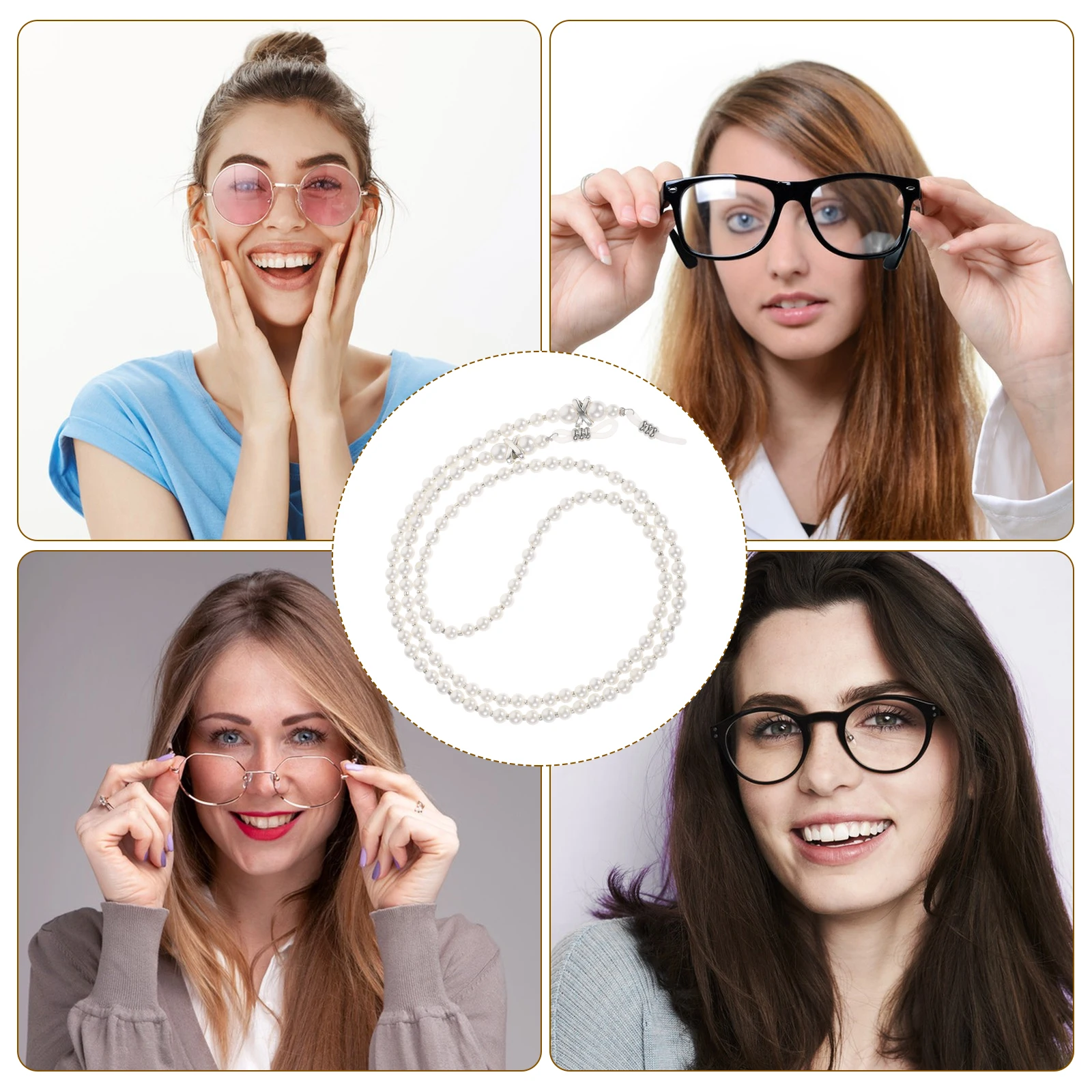 

2pcs Eyeglasses Chain Anti-Slip Pearl Design Durable Eyewear Rope Fashion Eyeglass Holder For Women Men Crystal Eyeglasses