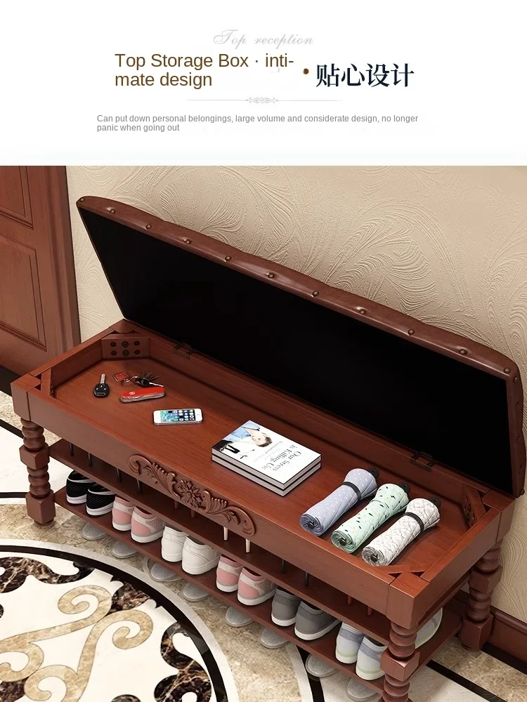 a9 Wooden Shoe Rack Sitting  Changing Stool Multi-Layer Shelf  Storage Entry Shoe Cabinet