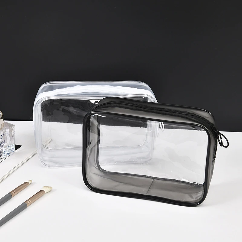 Borsa cosmetica trasparente borsa per il trucco trasparente con cerniera da donna in PVC custodia per il trucco da viaggio borsa per il lavaggio