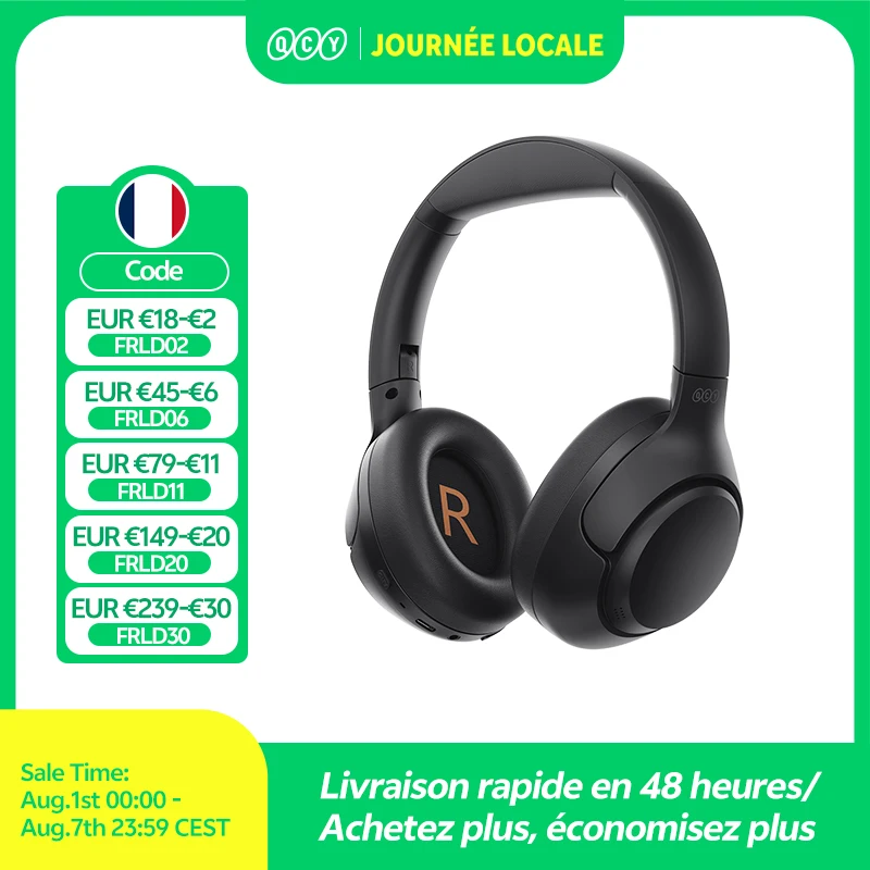 QCY-Casque sans fil H3 ANC, Bluetooth 5.4, audio haute résolution, casque sur l'oreille, hybride 43dB, suppression acti…
