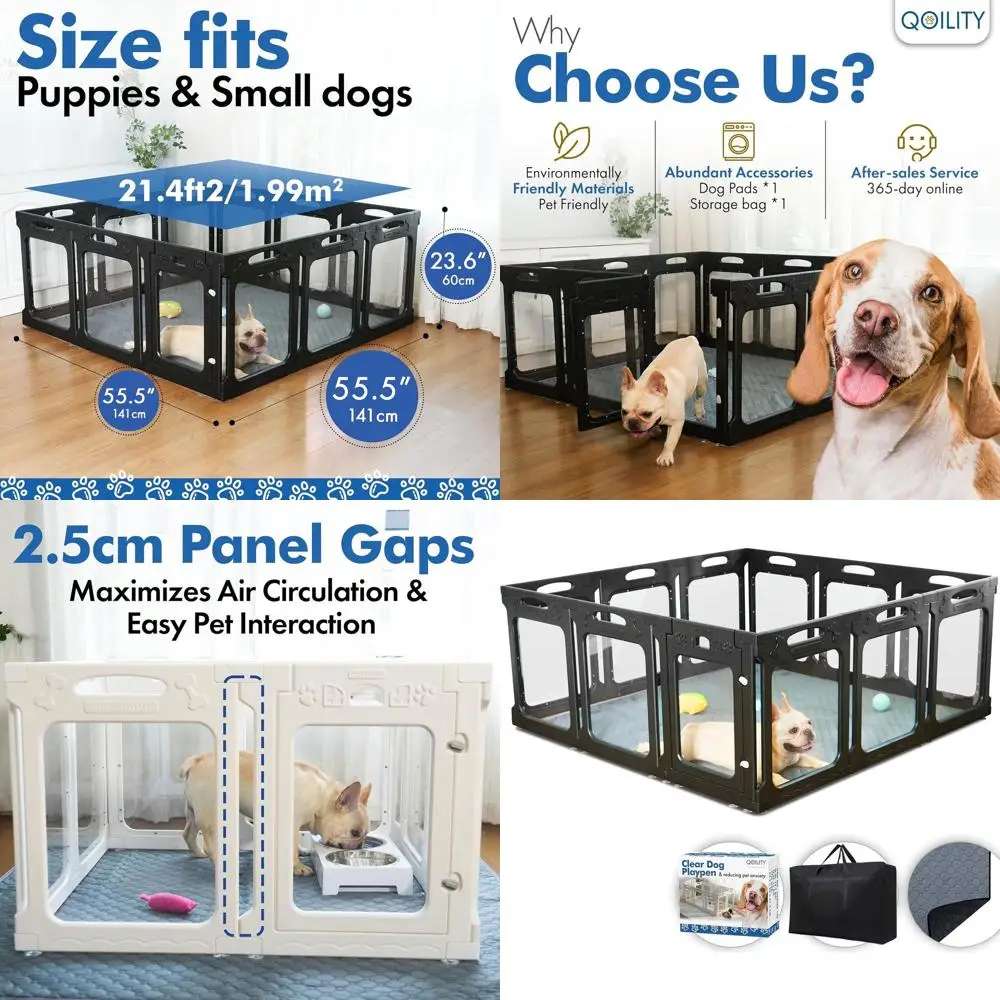 

Прозрачный акриловый манеж для собак с дверцей для щенков и маленьких собак, 12 панелей, 24 дюйма, черный