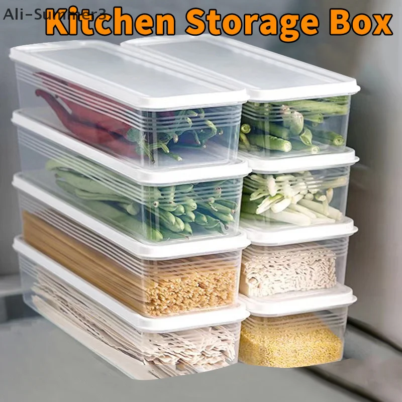 

1Pcs Fresh Box Pasta Noodle Plastic Food Preservation Sealed Box Kitchen Supplies Rectangle Scallion Fruits Refrigerator Storage