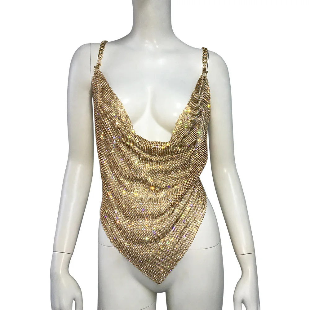 Hot style metal rhinestone top suspenders sexy irregular vest sweet spicy style chain suspenders