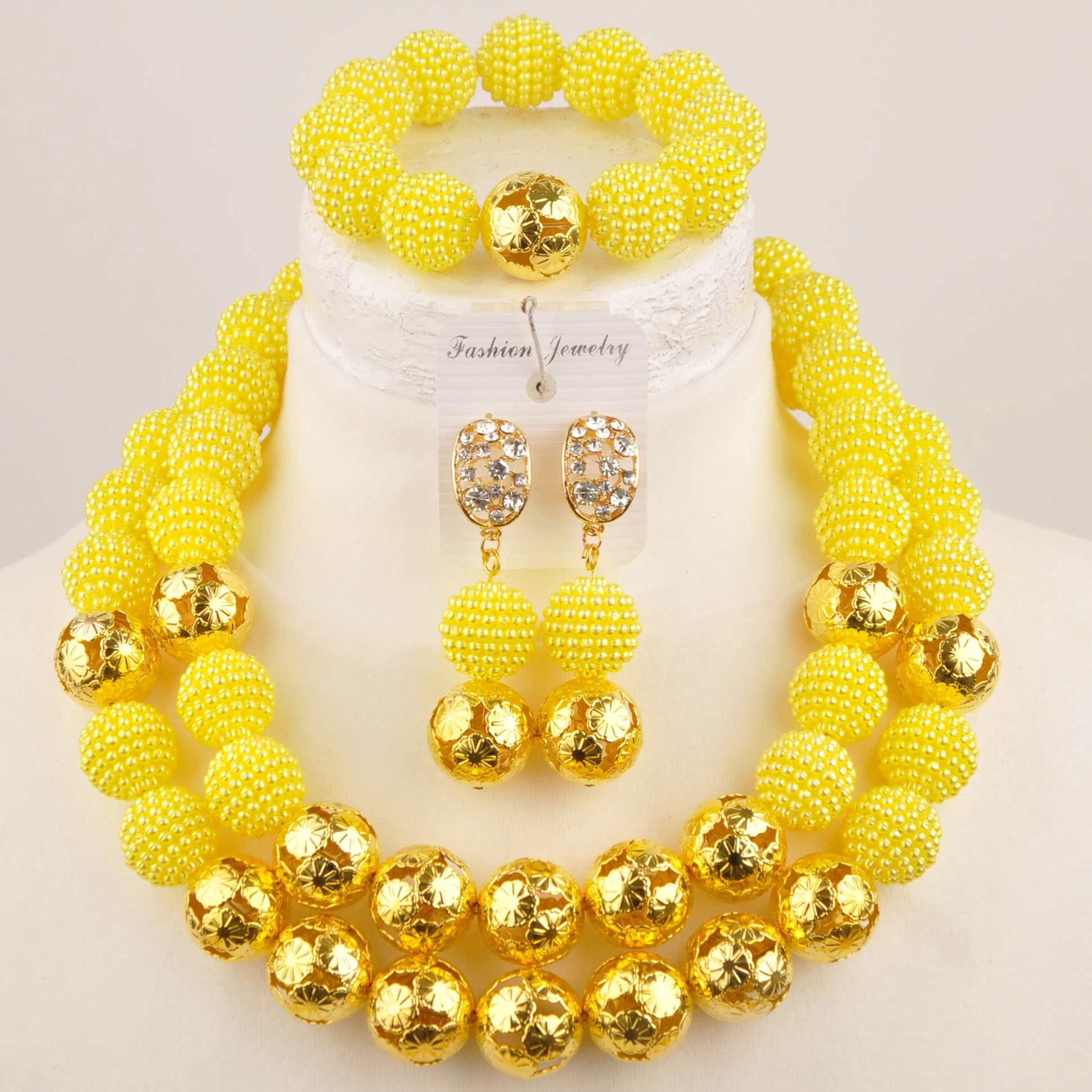 

Nigerian Yellow traditional wedding jewelry imitation pearl jewelry set