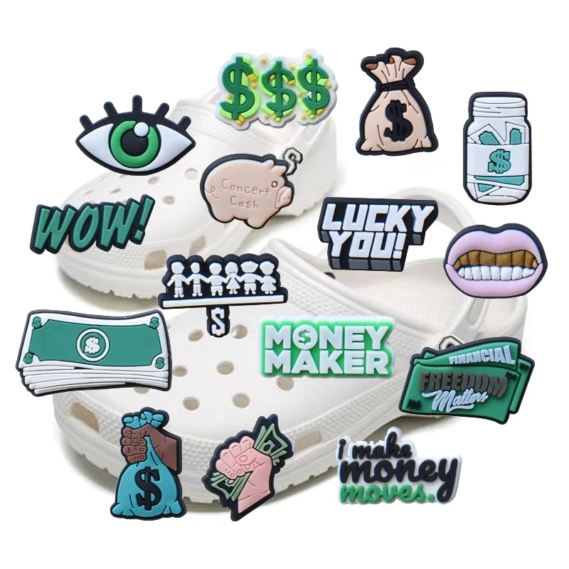 

1pc Rich Cash Dollar Pins Croc Charms Garden Shoes Decoration Money Maker Pin Wristband Accessories Single Sale Wholesale Bulk