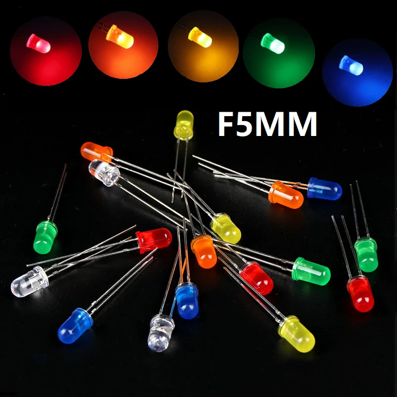 

100PCS Red Blue Green Orange Yellow White 5mm LED F5 Water Clear Round Head Light Emitting Diode