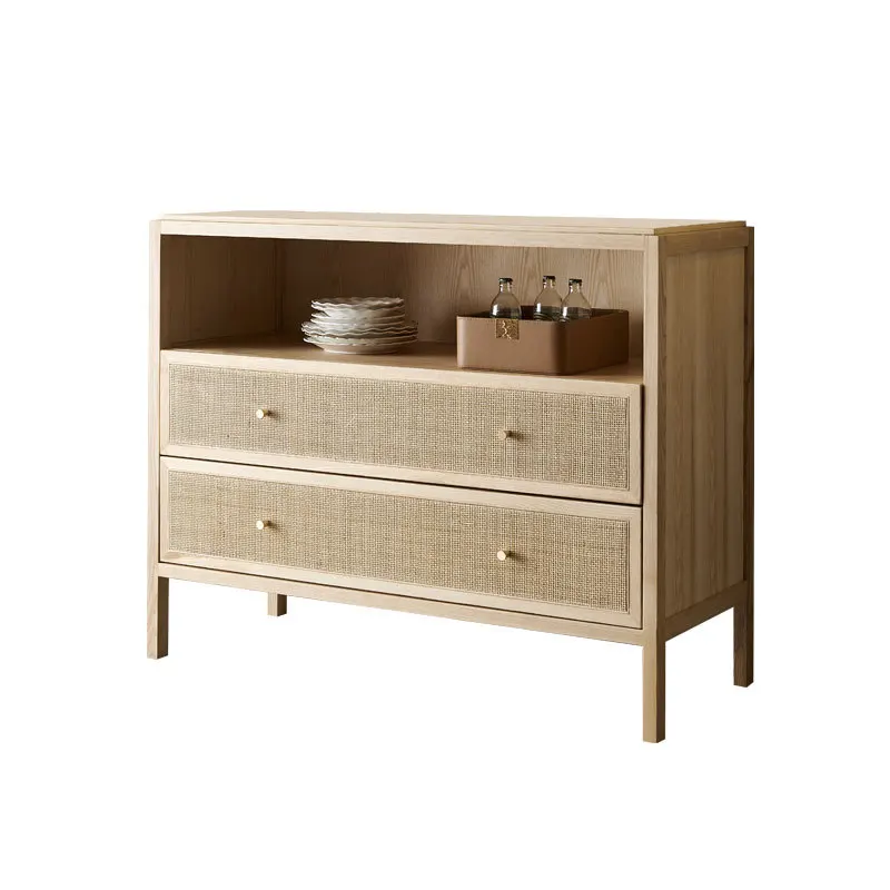 

Nordic retro drawer, bucket cabinet, wabi-sabi wind solid wood rattan locker, homestay home double siding cabinet, entrance cabi