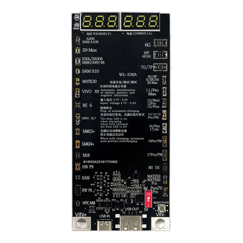 

FULL-One Key Battery Activator Board WL338A Voltage Current Monitor For 6-17 Android Phones Repair Tools