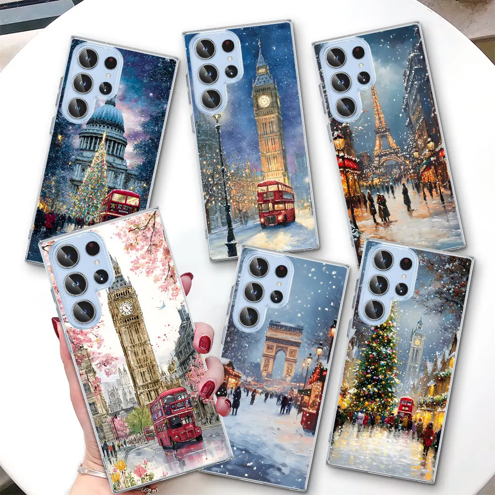

Winter Christmas In London Case for Samsung Galaxy S26 S25 Edge S22 S23 S24 S20 Ultra S21 FE S10 Plus Transparent Phone Cover