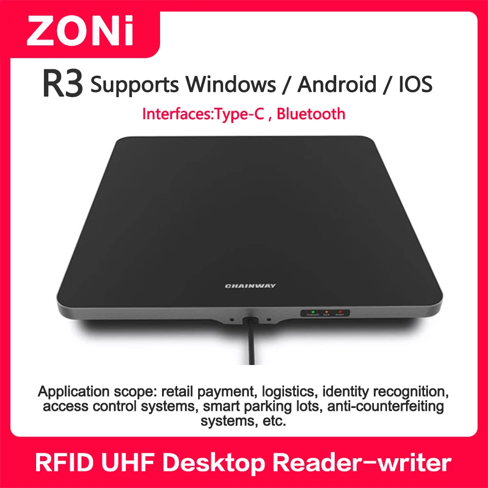 R3 RFID UHF Desktop Reader-Writer Support Bluetooth Electronic Tag Suitable for Access Control Cashier and Card Issuing