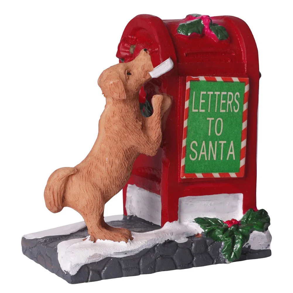 Santa Mailbox Villages Sets Cute Dog Letter To Santa Resin Christmas Ornaments Christmas Table Decorations