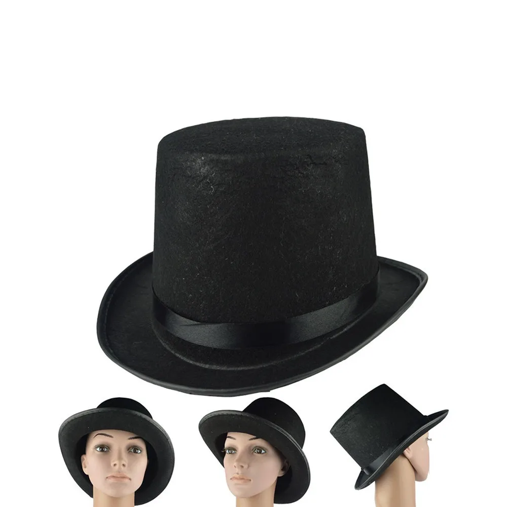 Deluxe Fabric Black Top Hat Elegant Costume Accessory Magician Hat Dark Collapsible Jazz Cap Stage Performances