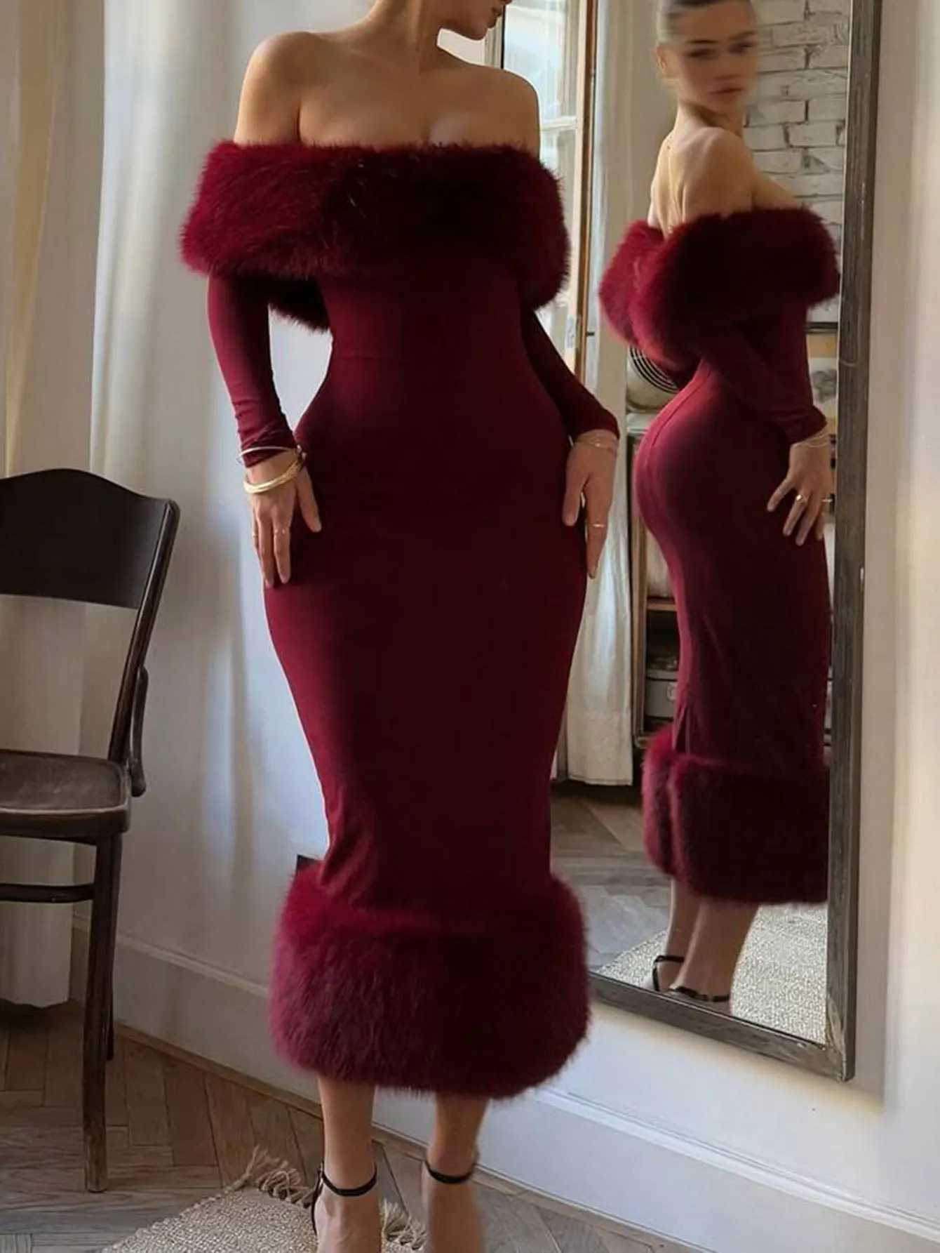 Business Casual Long Straight Tube Dress Round Neck Regular Sleeve Body Fit Office Wear Fashionable Belt Decorated Women's Gown