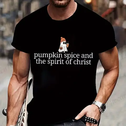 Christian Halloween Print Men Women Tshirt Funny Cute Boo Pumpkin Spice Coffee T Shirt Ullzang T-shirt Fashion Korean Style Tops