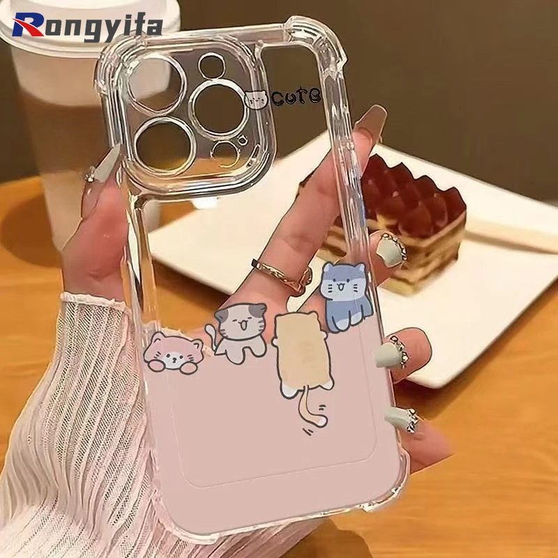 For Infinix Zero 40 30 X Pro Neo Hot 9 Play 8 Lite 7 Pro Phone Case Cartoon Cute Cat Four-corners Clear Soft Cover