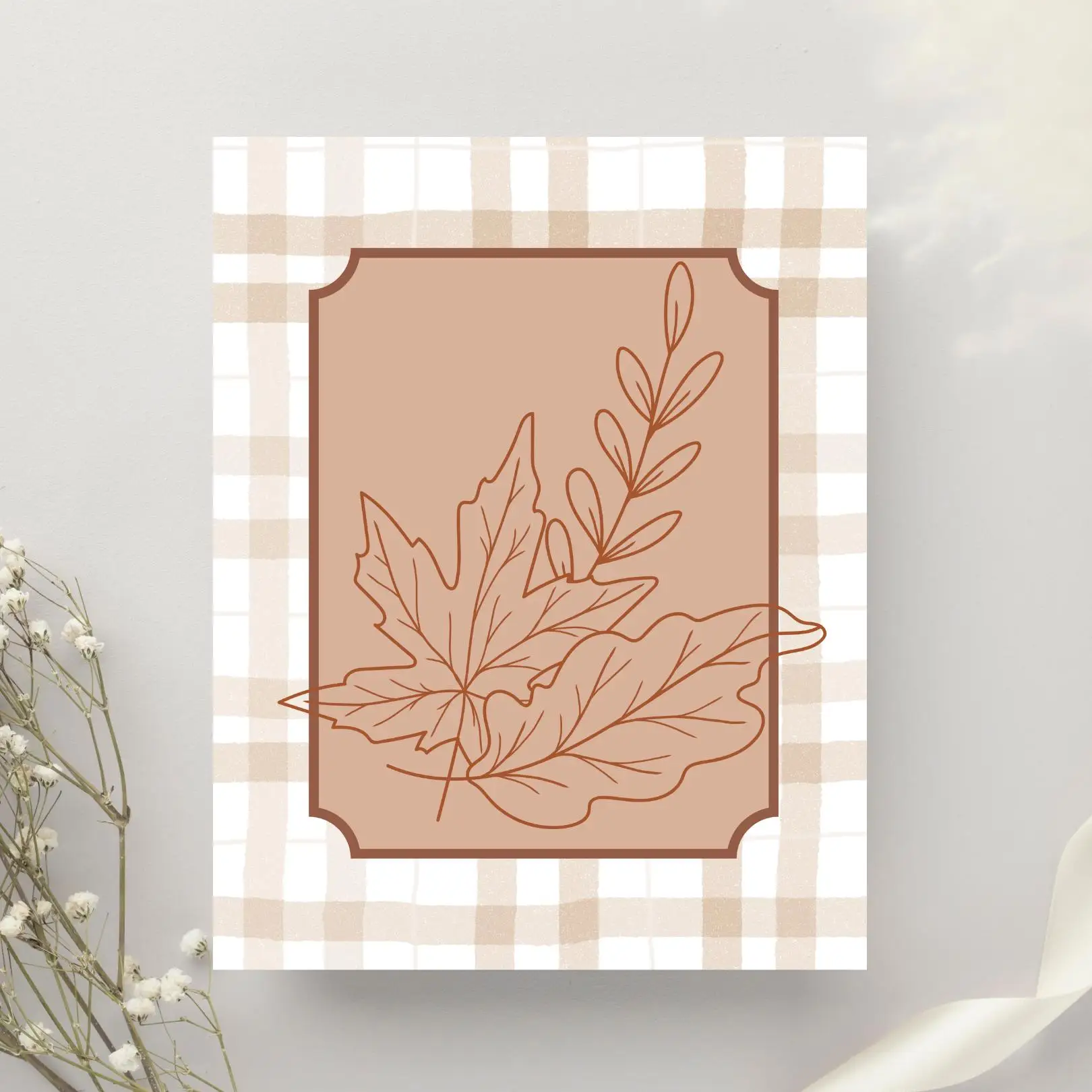 Fall Wall Art Bundle  Autumn Prints Poster Pumpkin Leaves  Apple Gingham Decor Cozy October & Fall Quotes Print Poster Gift