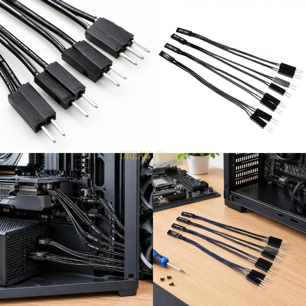Power Splitter Front Panel Extension Cable 4 Separate 2-Pin Cables for PC Enclosure Power Control, Reboot Control, and LED