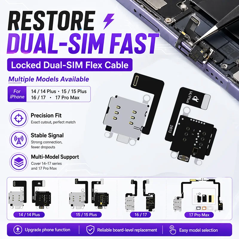 LB TOOL Locked Dual SIM Flex Cable Super Snow Version Dual Card SIM Reader Flex for IP 14-17 Single To Dual SIM Repair Tools