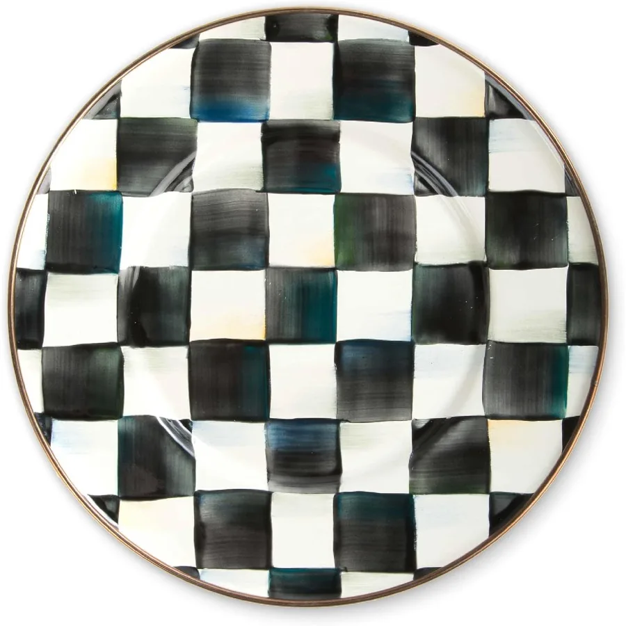 

Enamel Salad and Dessert Plate Small Plate for a Dessert or Appetizer Dish 8 Inches BlackandWhite Courtly Check