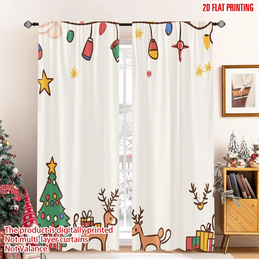 

2pcs 2D flat printing Merry Christmas Window Drapes Christmas Tree Sleigh Gifts Reindeer (3) Polyester Fabric Without