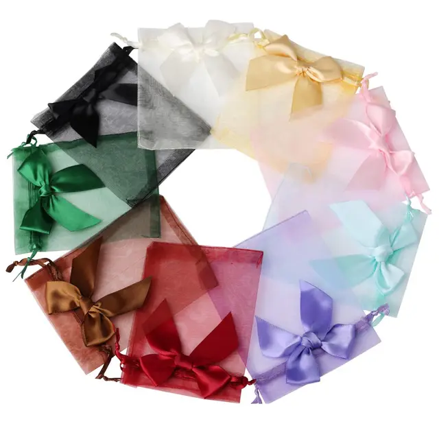 10szt/20szt 9x12 10x15 13x18cm New Design Bow Organza Bags Jewelry Candy Packing Bag Wedding Party Gift Storage Drawstring Pouch