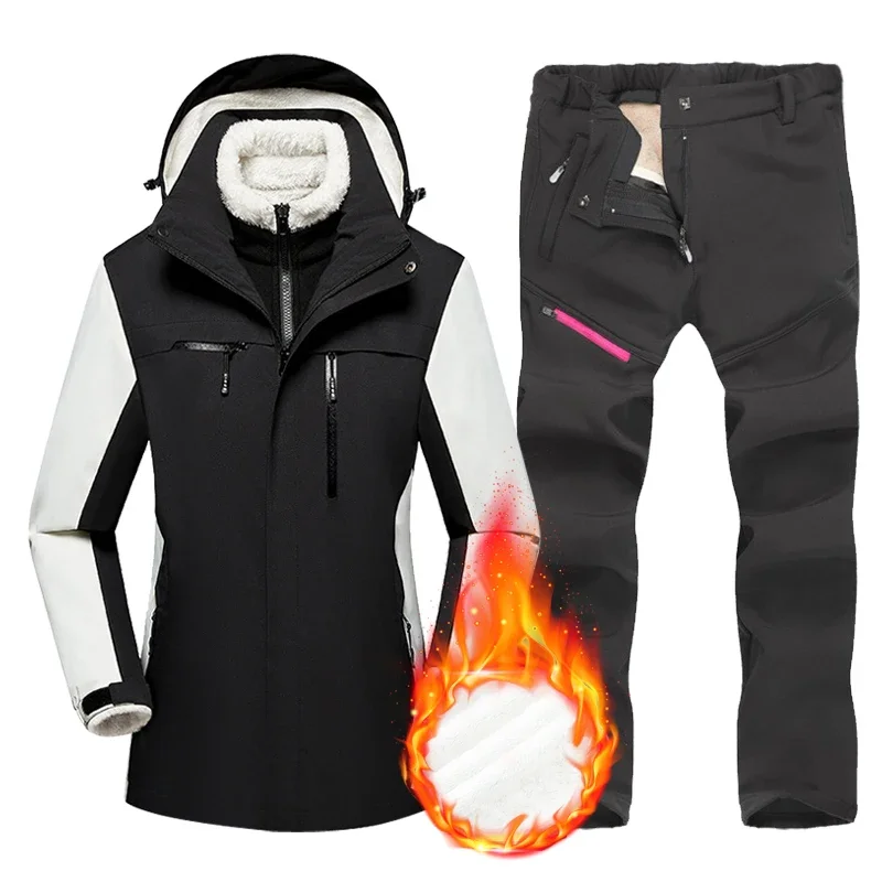 Winter Warm Ski Suit Women Windproof Waterproof Snowboarding Fleece Jackets and Snow Pants Female Skiing Costumes Overalls