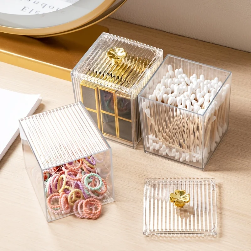 Storage Box Acrylic Dust-Proof Transparent Jewelry Box Makeup Removal Cotton Swab Lipstick Container Desktop Storage Organizer