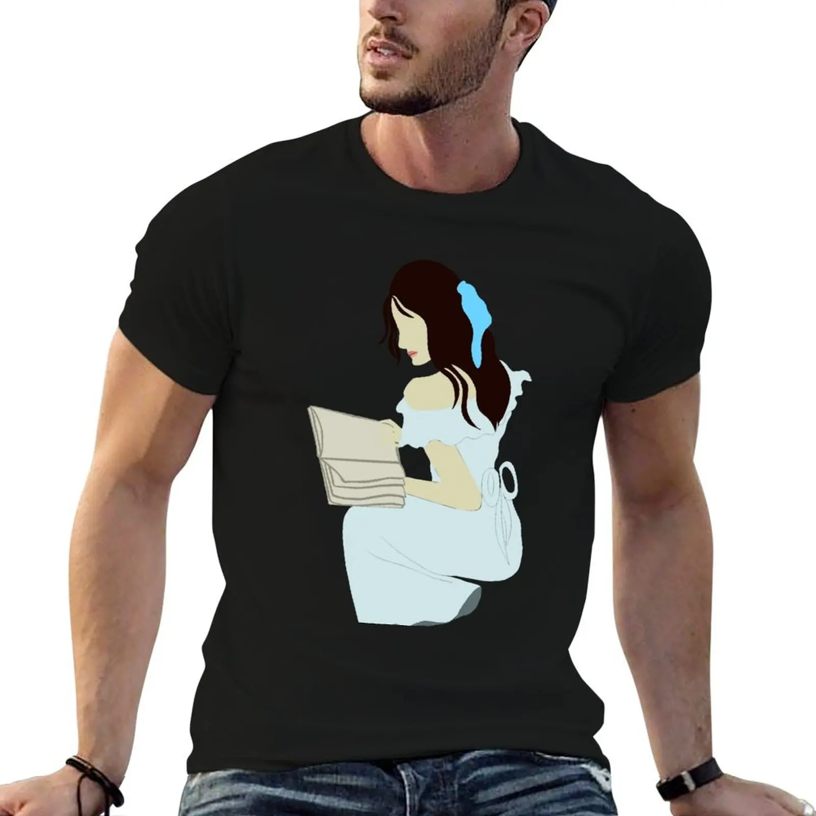 Abstract faceless Girl reading T-Shirt street wear topping plain white t shirts men
