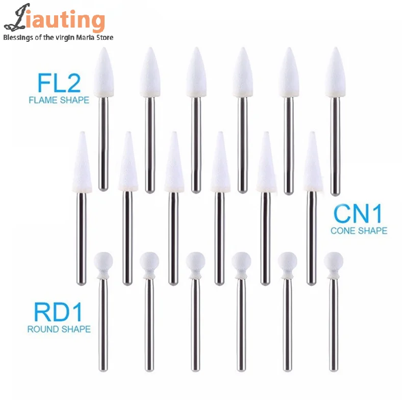 12pcs/pack Dental Flame Cone Round White Stone Polisher Burs For Polishing Dental Clinic Metal Resin Porcelain FL2 CN1 RD1