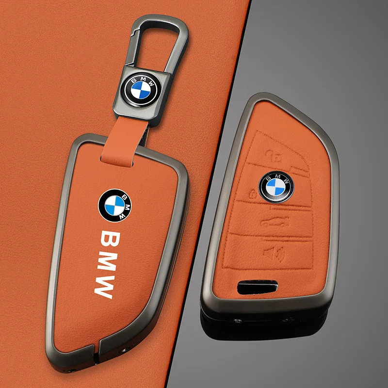 Orange Leather Zinc Alloy Car Remote Key Case For BMW X1 X3 X4 X5 F15 X6 F16 G30 7 Series G11 F48 F39 520 525 f30 118i 218i 320i