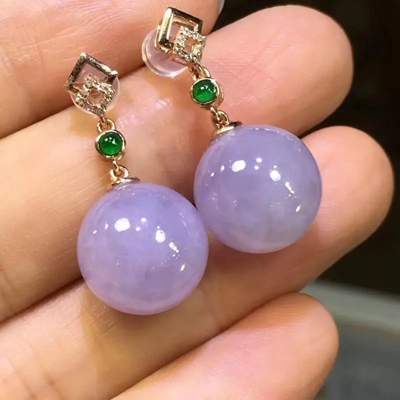 Creative Design Natural Ice Violet Chalcedony Round Beads Women's Earrings Set with Diamonds Elegant Sweet Charm Jewelry