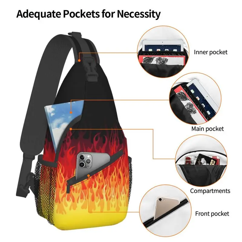 Customized Red Burning Fire Racing Flames Sling Bags Men Cool Shoulder Crossbody Chest Backpack Traveling Daypack