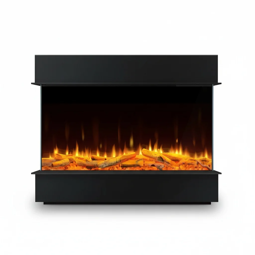 Wall-mounted Electric Fireplace, 3-sided Metal Heater, Multicolor Flame, 792x347.5x618mm, Indoor Decorative 1000W-2000W Heater