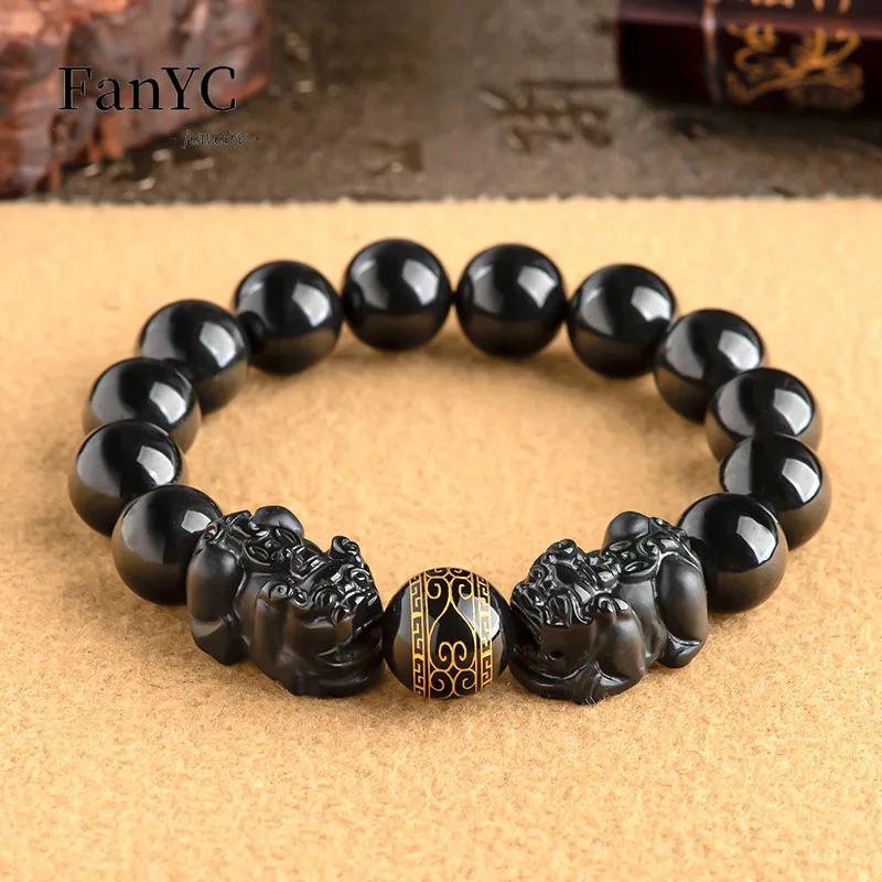 Myanmar a-goods jade ink jade brave string hand-carved atmospheric high-grade jade bracelet men and women holiday gift