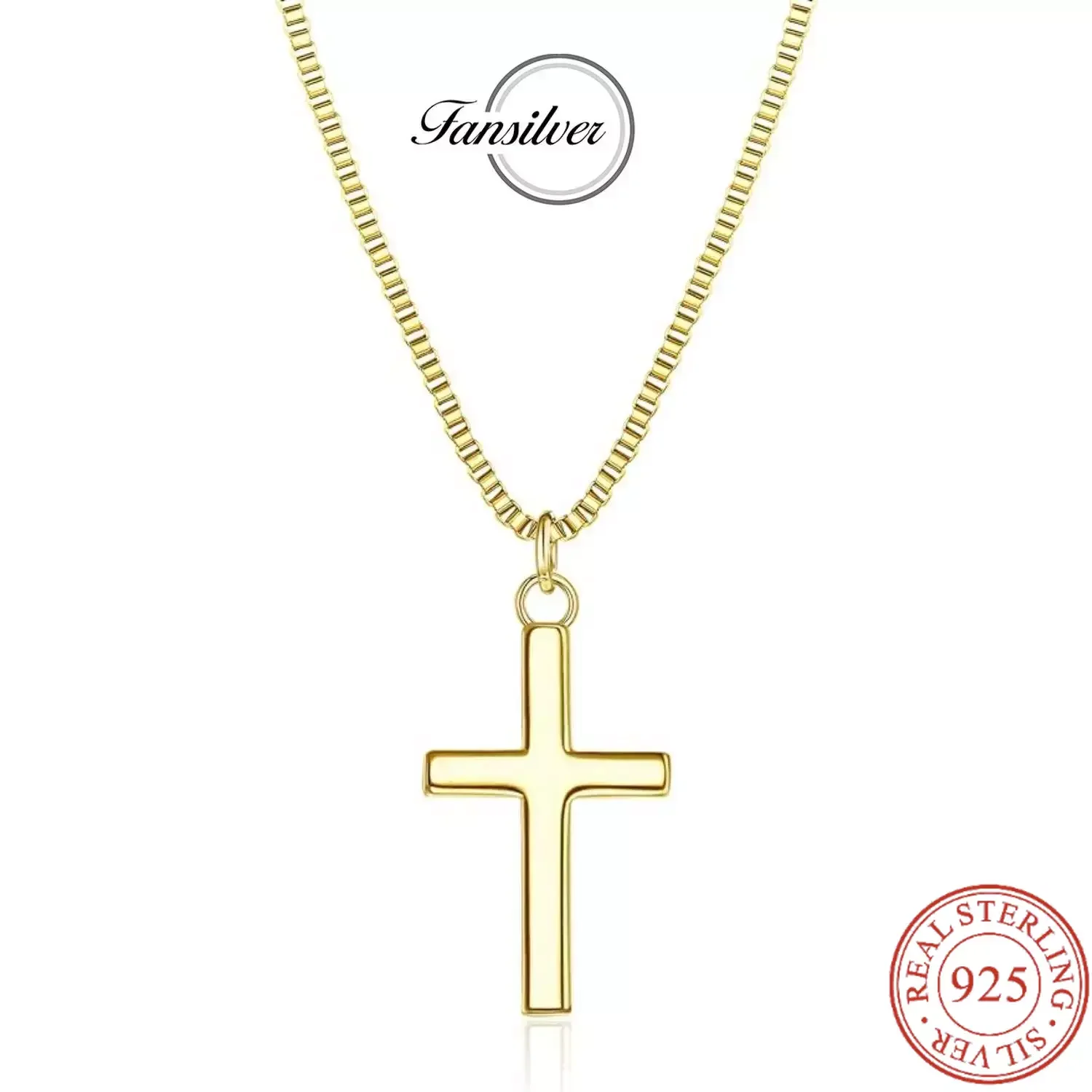 

Fansilver 925 Sterling Silver Cross Necklace 14K Gold Plated Pendant Choker Necklace Tiny Christian Cross Necklaces For Women