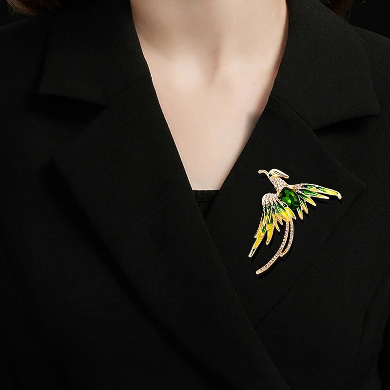 Colorful Phoenix Reborn Ashes Red Green Crystal Rhinestone Enamel Brooch Pins Party Wedding Girl Gifts