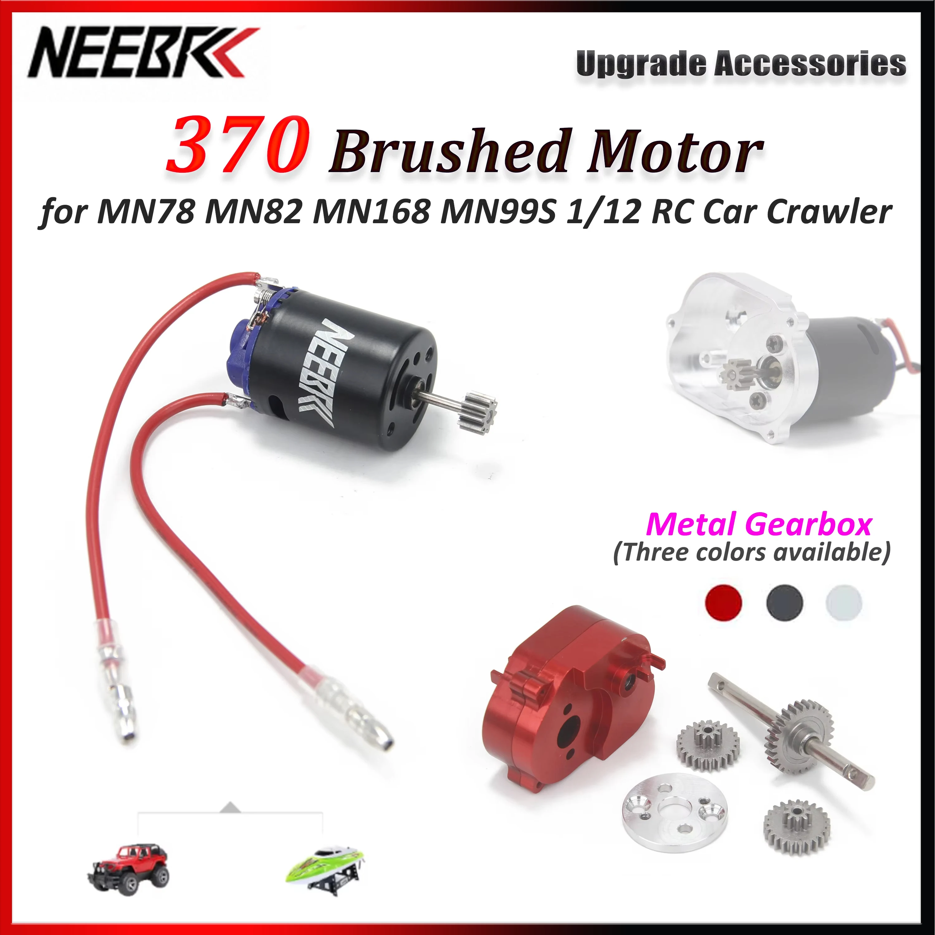 

370 Brushed Motor with Metal Gearbox for MN78 MN82 MN168 MN99S LC79 1/12 RC RC Car Crawler Truck Buggy Model Upgrade Accessories