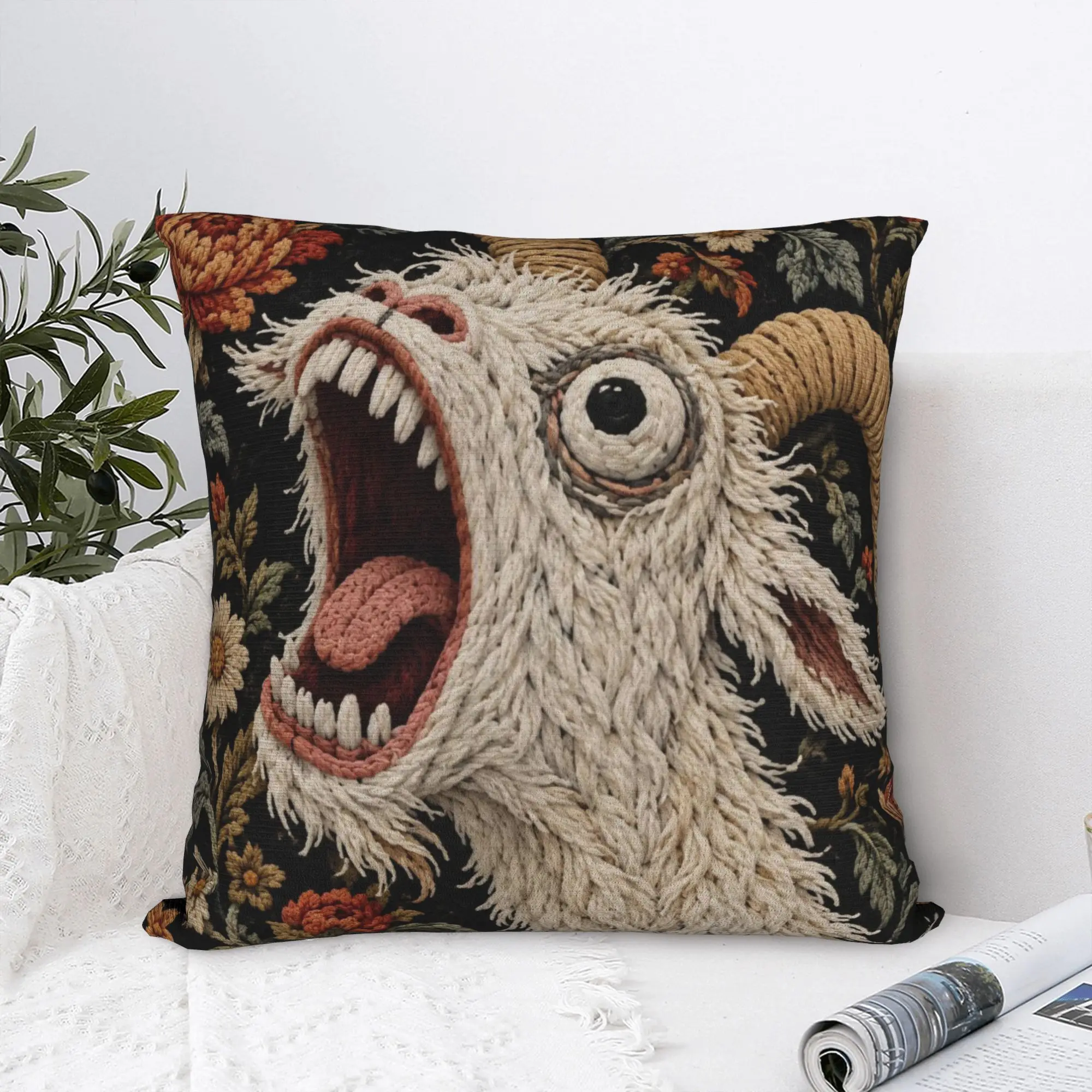 Printed Screaming Goat Horror Gothic Floral Pillowcase Polyester Cushion Cover Halloween Pillow Case Cover Home Dropshipping