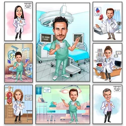 Custom Anesthesiologist Male Doctor Poster Personalized Doctor Caricature From Photo Print Cartoon Portrait Canvas Painting Gift