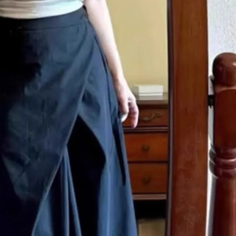 Irregular Long Skirts A-line Spring Summer Solid Korean Fashion Women Skirt Vintage Office Lady Simple Jupe Femme