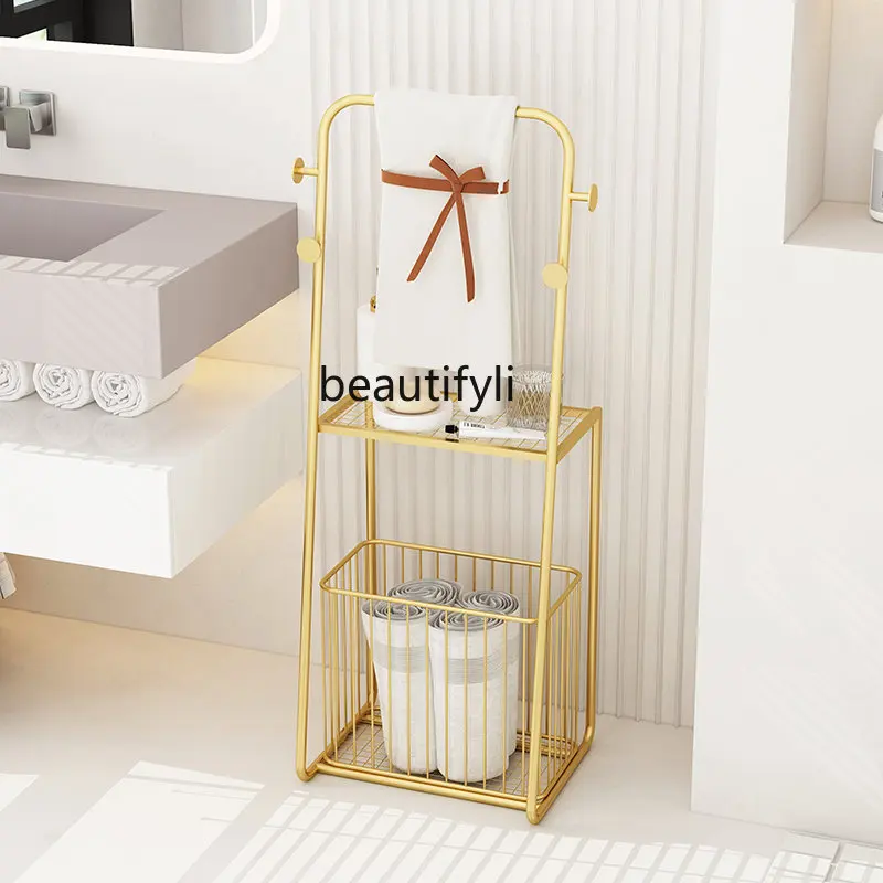 

yj Nordic Iron Bathroom Shelf Floor Bath Towel Rack Modern Simple Bathroom Storage Rack