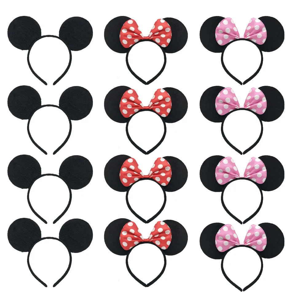 3/6/12pcs/lot Girls Mouse Ears Solid Bow Ears Headband for Birthday Party Supplies and Mouse Themed Costume Cosplay Decoration image 3