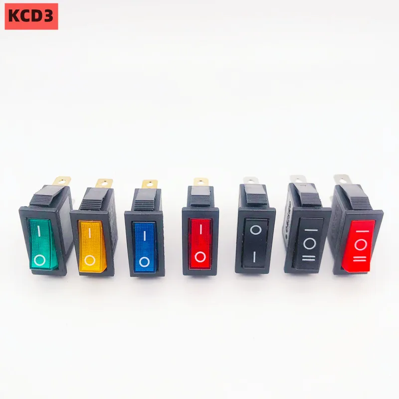 1pcs KCD3  with LED Rocker Switch 16A /20A 125V/250V ON-ON/ON-OFF-ON 2/3Position 3Pin Electrical Equipment Power Switch buttons