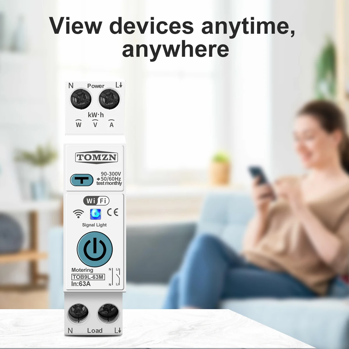 TUYA 1P + N 63A TOMZN WIFI Smart Switch Contatore di energia Misurazione Interruttore di tensione corrente Protezione dalle perdite Relè MCB TIMER