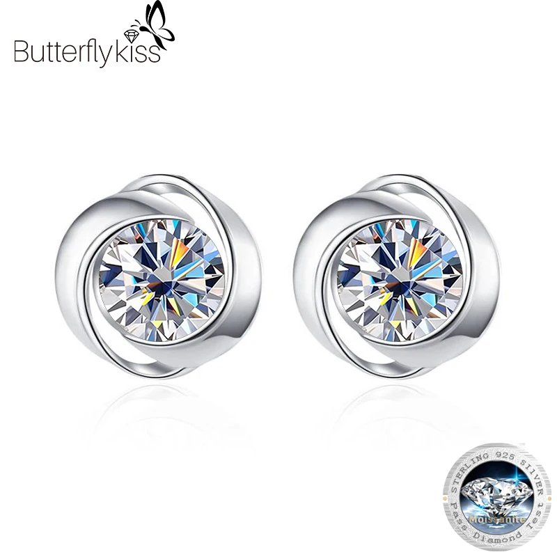 

Butterflykiss Round 0.3/0.5 CT Diamond Test Passed Moissanite Earrings S925 Silver D Color Jewelry Lucky Clover Girlfriend Gifts