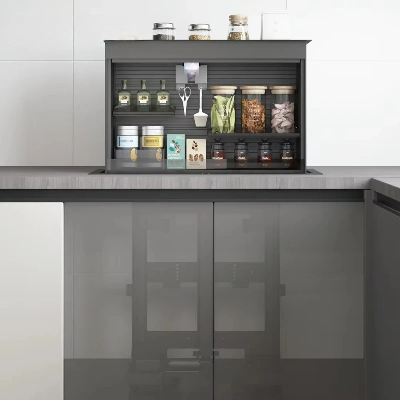 

Современная кухонная столешница с выдвижной электрической подставкой для специй, акриловая система хранения приправ и специй с электроприводом