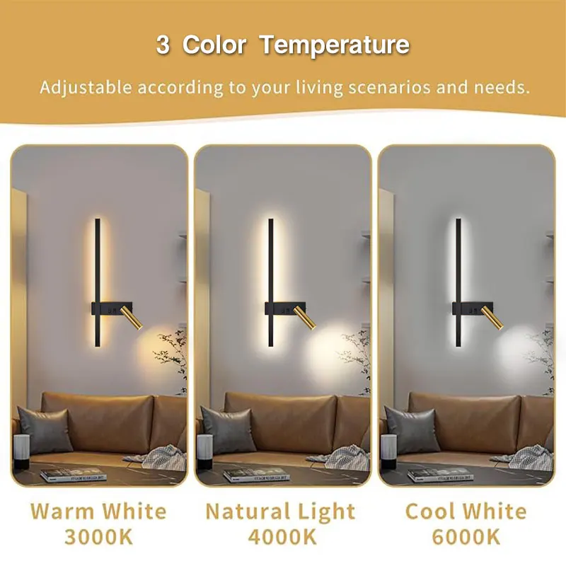 Modern LED Independent Switch Wall Sconce with Spotlight Indoor Wall Lights Hardwired Wall Mount Light for  Bedroom Hallway